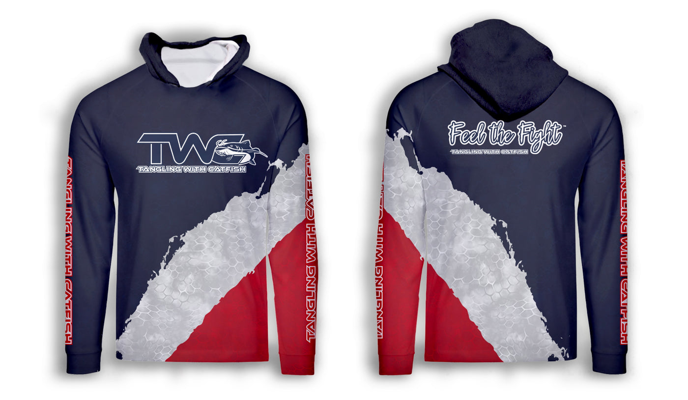 "TWC/Feel the Fight" Performance Hooded Long Sleeve Red/Grey/Blue